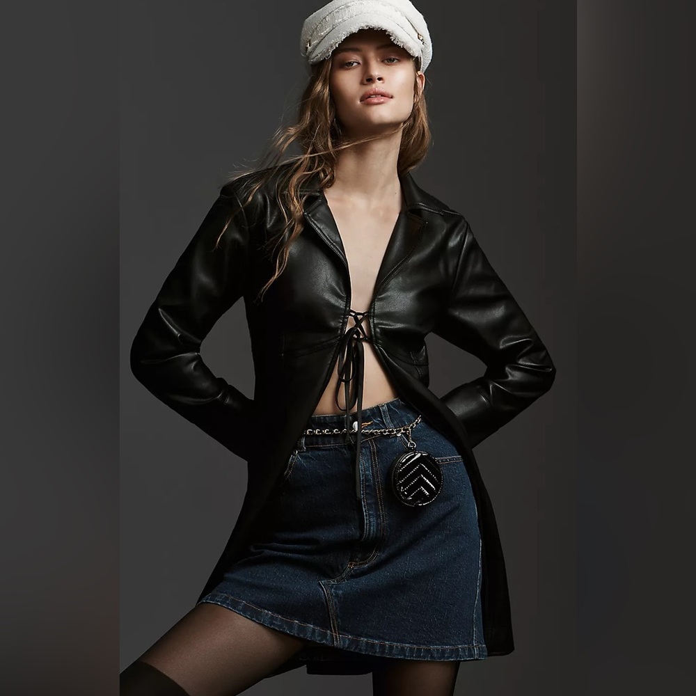 NWT Pilcro Faux Leather Tie-Front Tunic Jacket